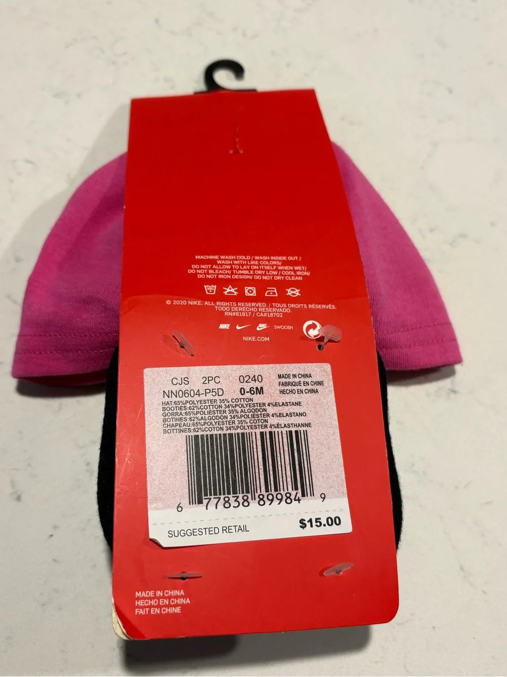 Nike Pink Baby Hat & Black Polka-Dot Bow Sock Set